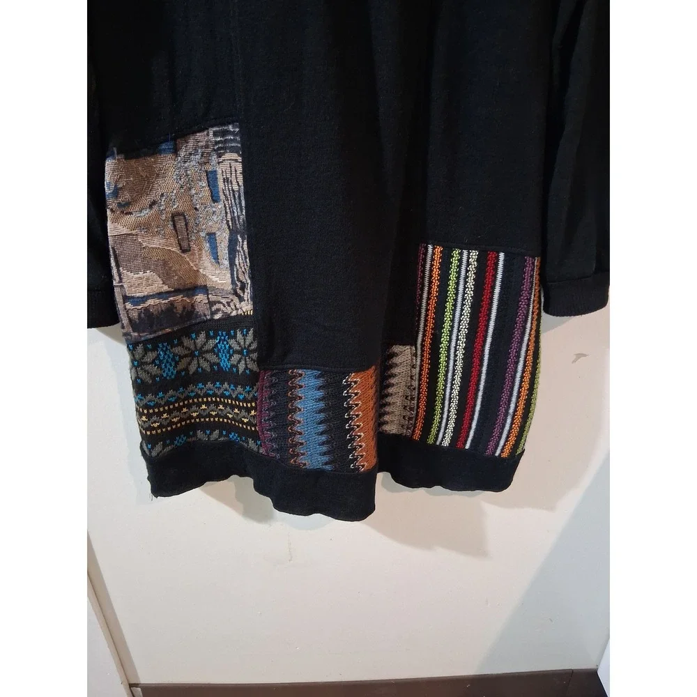Kessley Womens Patchwork Mixed Media Sweater Dress Black Multi V-Neck Beaded M - Picture 7 of 11